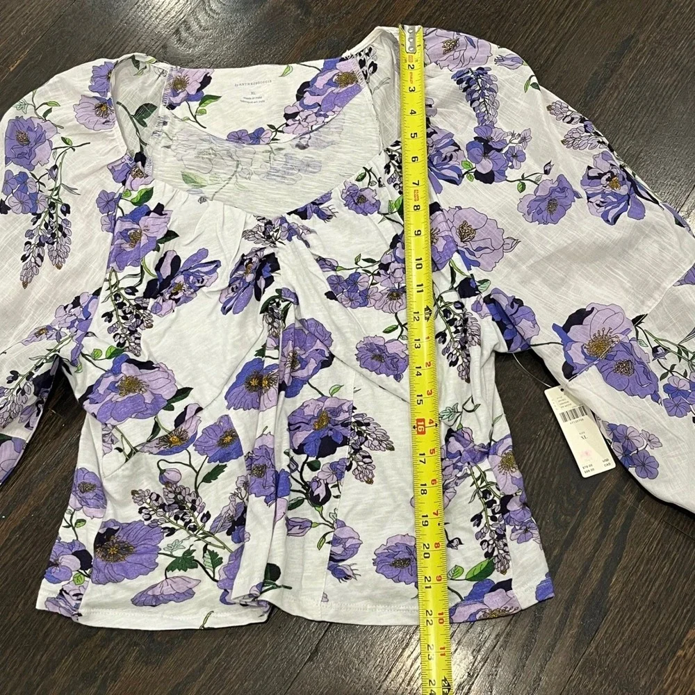 Anthropologie‎ Purple Floral Cotton Sweetheart Neck Blouse Top XL NEW OB1467970